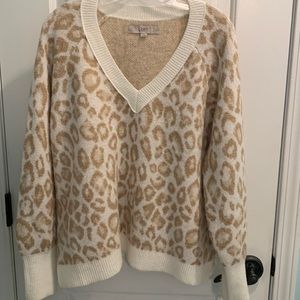 Loft oversized leopard print sweater w v neck